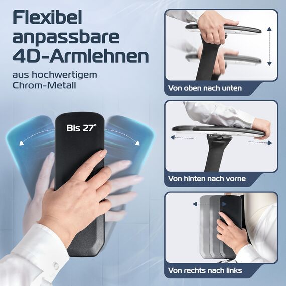 CLOUVOU ProSeat Bürostuhl Ergonomisch [TESTSIEGER] Schreibtischstuhl 100% individuell einstellbar | Büro Stuhl & Gaming Stuhl | Computerstuhl Home Office Chair Ergonomic | Drehstuhl 150 kg