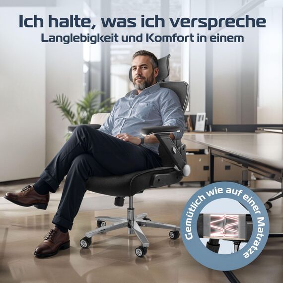 CLOUVOU PowerSeat Bürostuhl Ergonomisch [TESTSIEGER] Schreibtischstuhl 100% individuell einstellbar | Büro Stuhl & Gaming Stuhl | Computerstuhl Home Office Chair Ergonomic | Drehstuhl 200 kg