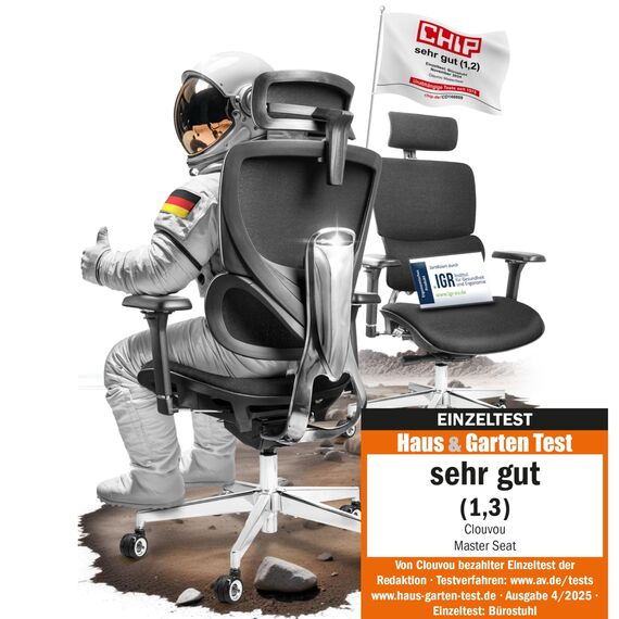 CLOUVOU MasterSeat Bürostuhl Ergonomisch [TESTSIEGER] Schreibtischstuhl 100% individuell einstellbar | Büro Stuhl & Gaming Stuhl | Computerstuhl Home Office Chair Ergonomic | Drehstuhl 150 kg