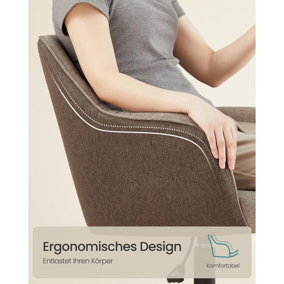 SONGMICS Homeoffice Stuhl, Drehstuhl, Schreibtischstuhl, höhenverstellbar, bis 110 kg belastbar, atmungsaktiver Stoff, für Arbeitszimmer, Schlafzimmer, braun OBG019K01