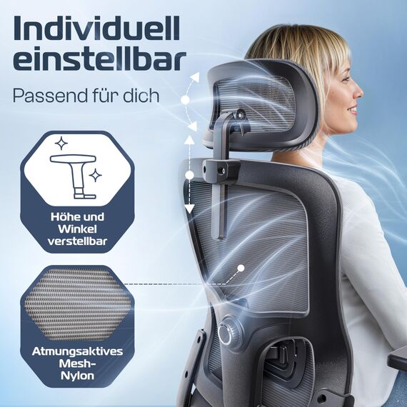 CLOUVOU BrightSeat Bürostuhl Ergonomisch [TESTSIEGER] Schreibtischstuhl 100% individuell einstellbar | Büro Stuhl & Gaming Stuhl | Computerstuhl Home Office Chair Ergonomic | Drehstuhl 150 kg