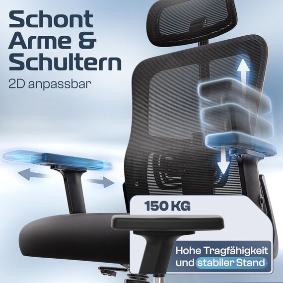 CLOUVOU BrightSeat Bürostuhl Ergonomisch [TESTSIEGER] Schreibtischstuhl 100% individuell einstellbar | Büro Stuhl & Gaming Stuhl | Computerstuhl Home Office Chair Ergonomic | Drehstuhl 150 kg