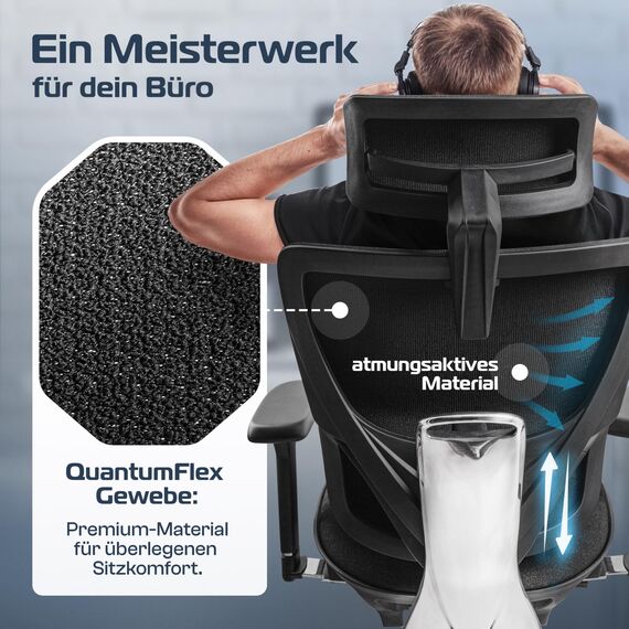 CLOUVOU MasterSeat Bürostuhl Ergonomisch [TESTSIEGER] Schreibtischstuhl 100% individuell einstellbar | Büro Stuhl & Gaming Stuhl | Computerstuhl Home Office Chair Ergonomic | Drehstuhl 150 kg
