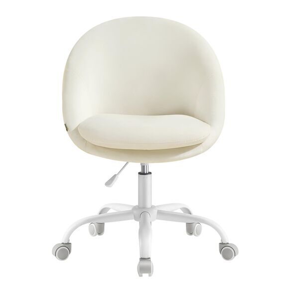 SONGMICS Homeoffice-Stuhl, Schminkstuhl mit Samt-Vorderseite, Schreibtischstuhl, Schaumstoffpolsterung, höhenverstellbar, für Arbeitszimmer, Schlafzimmer, cremeweiß OBG020WD01