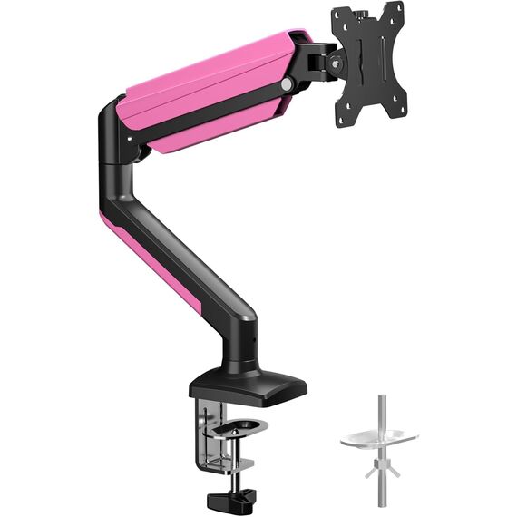 suptek Monitor Halterung für 13-32 Zoll LED LCD Bildschirm bis zu 9 kg, Monitor Arm mit Gasfeder, 360° Drehbar Höhenverstellbar Schwenkbar Neigbar, Monitorhalterung VESA 75x75/100x100 mm, Schwarz-Pink