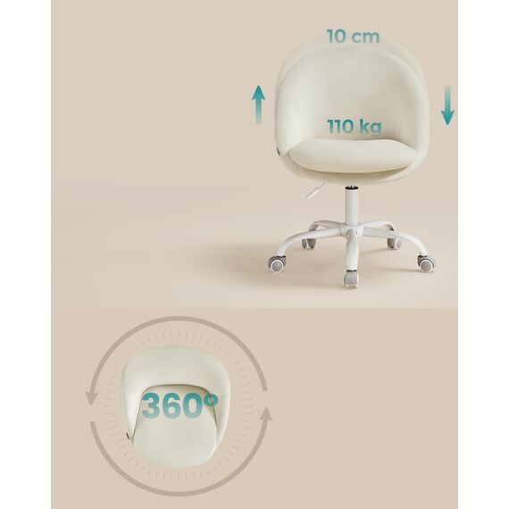 SONGMICS Homeoffice-Stuhl, Schminkstuhl mit Samt-Vorderseite, Schreibtischstuhl, Schaumstoffpolsterung, höhenverstellbar, für Arbeitszimmer, Schlafzimmer, cremeweiß OBG020WD01