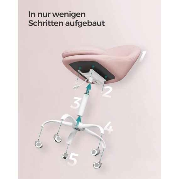 SONGMICS Homeoffice Stuhl, Schminkstuhl aus Baumwoll-Leinen-Mischgewebe, Schreibtischstuhl, Schaumstoffpolsterung, höhenverstellbar, für Arbeitszimmer, Schlafzimmer, pastellrosa OBG020P01