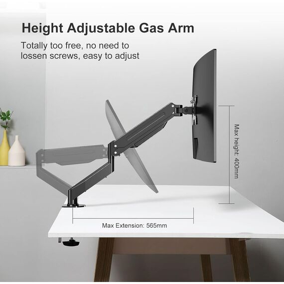 suptek Monitor Halterung Höhenverstellbarer Gasfeder-Monitorarm für 17-32 Zoll Bildschirme, VESA 75/100 mm, bis zu 10 kg, Ergonomischer Bildschirmhalterung 1 Monitor Einarm-Desktop- Monitorhalterung