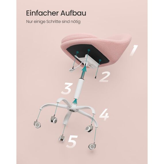 SONGMICS Homeoffice-Stuhl, Schminkstuhl aus Fleece, Schreibtischstuhl, Schaumstoffpolsterung, höhenverstellbar, für Arbeitszimmer, Schlafzimmer, pastellrosa OBG020R03