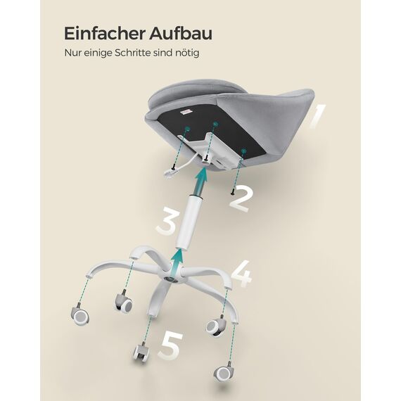 SONGMICS Homeoffice Stuhl, Schminkstuhl aus Samt, Schreibtischstuhl, Schaumstoffpolsterung, höhenverstellbar, für Arbeitszimmer, Schlafzimmer, Taubengrau OBG020G04