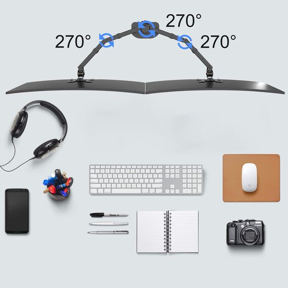 Pholiten Monitor Halterung für 13-27 Zoll LED LCD Bildschirm bis zu 10 kg, Monitor Arm für 2 Monitore, Höhenverstellbar Schwenkbar Neigbar Monitorhalterung für den Schreibtisch, max.VESA 100x100mm