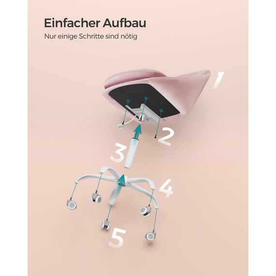 SONGMICS Homeoffice Stuhl, Schminkstuhl aus Samt, Schreibtischstuhl, Schaumstoffpolsterung, höhenverstellbar, für Arbeitszimmer, Schlafzimmer, pastellrosa OBG020R02
