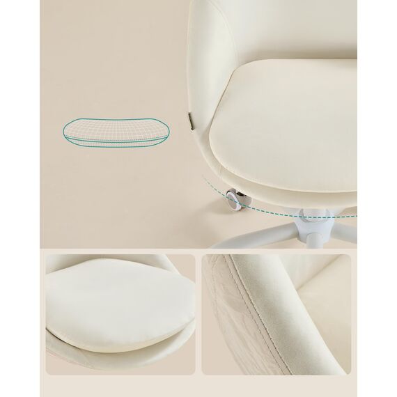 SONGMICS Homeoffice-Stuhl, Schminkstuhl mit Samt-Vorderseite, Schreibtischstuhl, Schaumstoffpolsterung, höhenverstellbar, für Arbeitszimmer, Schlafzimmer, cremeweiß OBG020WD01