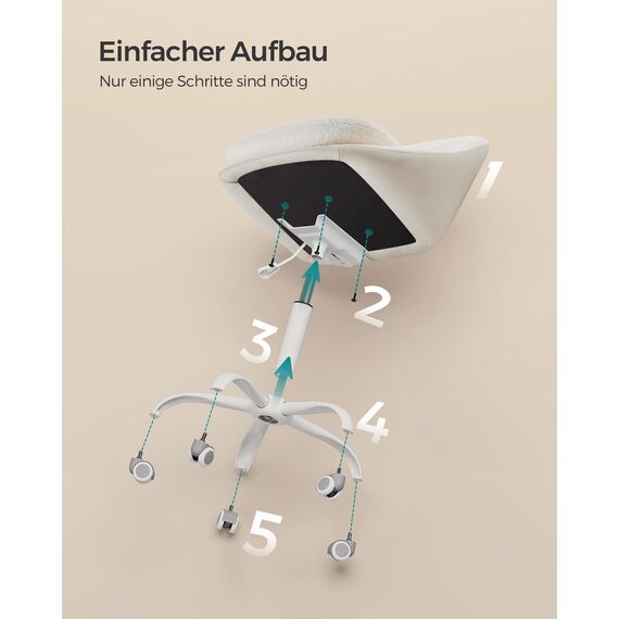SONGMICS Homeoffice Stuhl, Schminkstuhl aus Sherpa, Schreibtischstuhl, Schaumstoffpolsterung, höhenverstellbar, für Arbeitszimmer, Schlafzimmer, cappuccinobeige-wolkenweiß OBG020W01