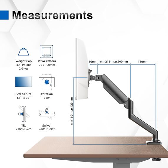 GRIFEMA Monitor Halterung, für 13-32 Zoll Bildschirm, Monitor Stand, Monitor Arm Höhenverstellbar Drehungbar, Monitorhalterung Max 9Kg, Bildschirmhalterung Vesa 75x75 / 100x100, Schwarz