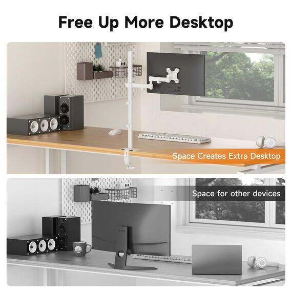 Bracwiser einzelnen Voll einstellbare Stehhöhe Monitorarm Standhalterung 800 mm hoch für Monitor Computerbildschirm 13 15 17 19 20 22 23 24 26 27 30 32 Zoll VESA 75 100,Weiß, MD7821W