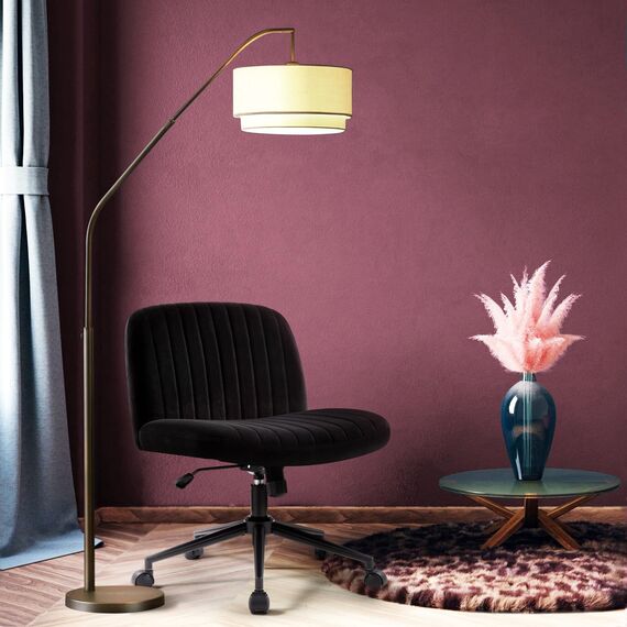 IWMH Bürostuhl ohne Armlehnen,Höhenverstellbar Drehstuhl mit Rollen,Schreibtischstuhl mit Stoffpolsterung,Lesesessel mit breiterem Kissen zum Sitzen im Schneidersitz (Schwarz mit Rollen)