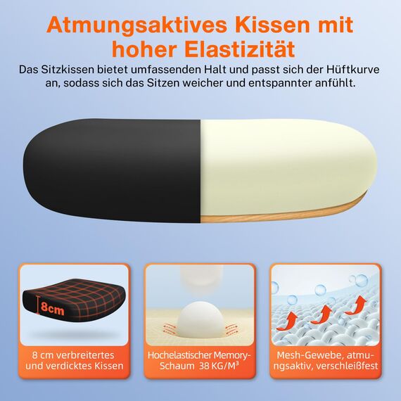 Aiidoits Bürostuhl, Bürostuhl Ergonomisch mit Verstellbarer Kopfstütze, Lendenwirbelstütze und Klappbaren Armlehnen, Chefsessel150 kg, Ergonomischer Stuhl Wippfunktion bis 135°