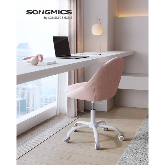 SONGMICS Homeoffice Stuhl, Schminkstuhl aus Baumwoll-Leinen-Mischgewebe, Schreibtischstuhl, Schaumstoffpolsterung, höhenverstellbar, für Arbeitszimmer, Schlafzimmer, pastellrosa OBG020P01