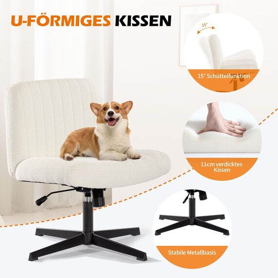Bosmiller Schneidersitz Stuhl mit Stoffpolsterung，Criss Cross Chair Breiterem Kissen,Höhenverstellbar Schreibtischstuhl 200KG,Bürostuhl Ohne Armlehnen fur Home Office