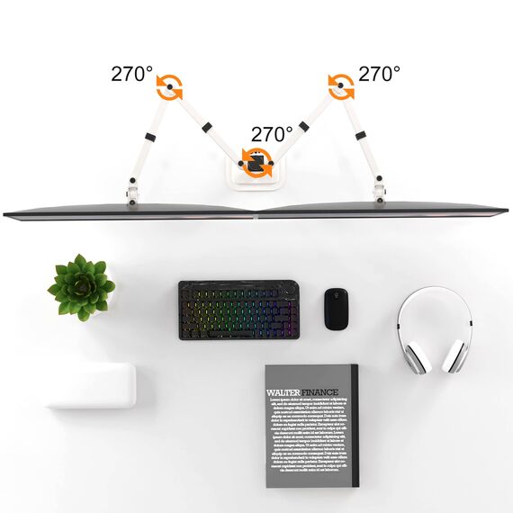 Pholiten Monitor Halterung für 13-42 Zoll LED LCD Bildschirm bis zu 10 kg, Monitor Arm für 2 Monitore, Höhenverstellbar Schwenkbar Neigbar Monitorhalterung, max.VESA 100x100mm, Weiß, MD97442LW