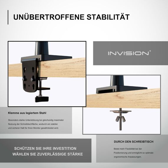 Invision Monitorarm Halterung fur Monitore von 24"-40" VESA 75/100mm ergonomisch höhenverstellbare Schreibtischklemme 2-15 kg (MX450)