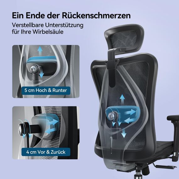 SIHOO M57 Ergonomischer Bürostuhl, Chefsessel mit 3D verstellbare Armlehne und Lendenwirbelstütze, Hautfreundliche Netz-Hochlehne, Schreibtischstuhl bis 150kg/330LB Belastbar(schwarz)