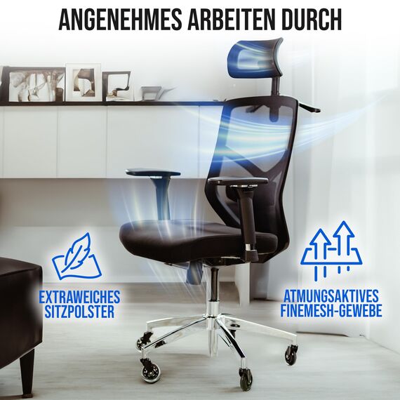 ELITESEATS Bürostuhl Ergonomisch [TESTSIEGER] Kratzerfreie Rollen Atmungsaktiv | Ergonomischer Schreibtischstuhl | Büro Stuhl 150 kg Belastbar | Computerstuhl | Drehstuhl | Home Office Chair Ergonomic
