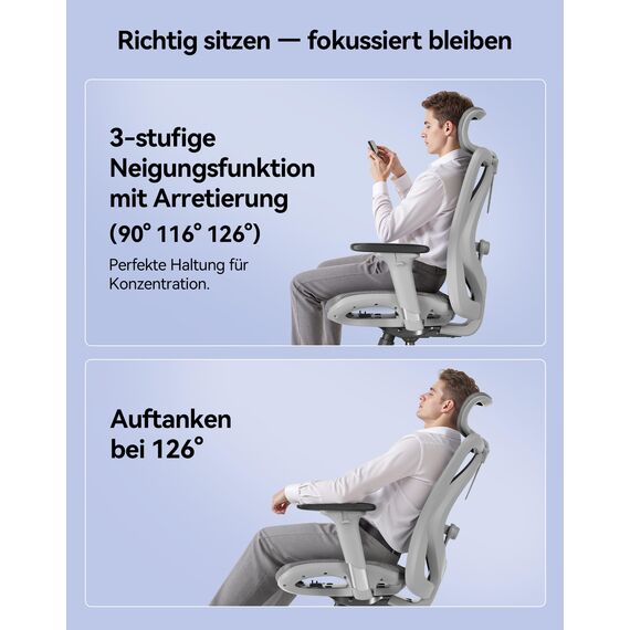 SIHOO M57 Ergonomischer Bürostuhl mit 3-Wege-Armlehnen, Lendenwirbelstütze und Verstellbarer Kopfstütze Hohe Rückenlehne Neigungsfunktion
