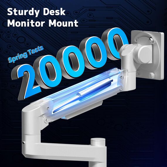 Monitor Halterung 1 Monitore für 17-57 Zoll Flach & Curved Bildschirm, Gasfeder Monitore Tischhalterung Höhenverstellbar Neigbar Schwenkbar, Gewichtskapazität 2-20 kg pro Arm,weiß