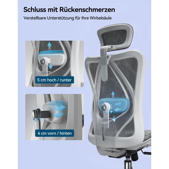 SIHOO M57 Ergonomischer Bürostuhl mit 3-Wege-Armlehnen, Lendenwirbelstütze und Verstellbarer Kopfstütze Hohe Rückenlehne Neigungsfunktion