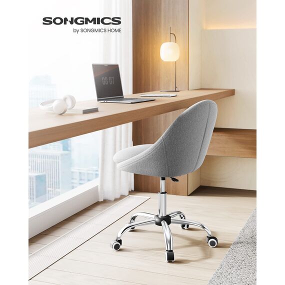SONGMICS Homeoffice Stuhl, Schminkstuhl aus Baumwoll-Leinen-Mischgewebe, Schreibtischstuhl, Schaumstoffpolsterung, höhenverstellbar, für Arbeitszimmer, Schlafzimmer, Taubengrau OBG020G01