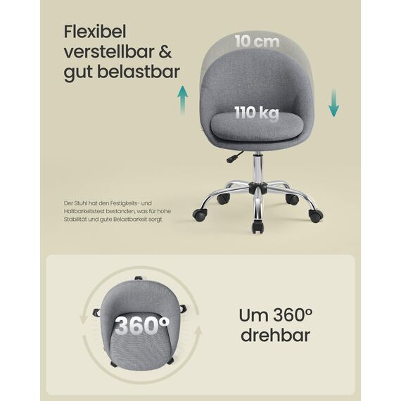 SONGMICS Homeoffice-Stuhl, Schminkstuhl aus Baumwoll-Leinen-Mischgewebe, Schreibtischstuhl, Schaumstoffpolsterung, höhenverstellbar, für Arbeitszimmer, Schlafzimmer, schiefergrau OBG020G05