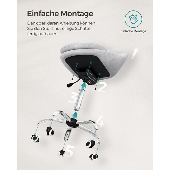 SONGMICS Homeoffice Stuhl, Schminkstuhl aus Baumwoll-Leinen-Mischgewebe, Schreibtischstuhl, Schaumstoffpolsterung, höhenverstellbar, für Arbeitszimmer, Schlafzimmer, Taubengrau OBG020G01