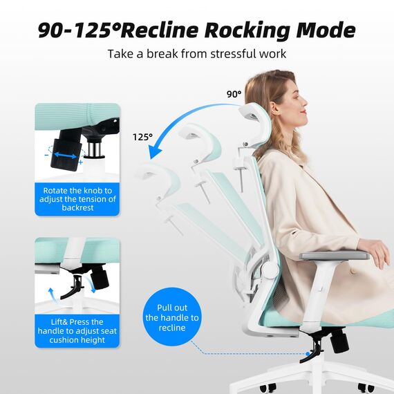 Daccormax Bürostuhl Ergonomisch, Schreibtischstuhl mit Verstellbarer Kopfstütze, Armlehnen, Lendenwirbelstütze, Drehstuhl Wippfunktion, Chefsessel aus Mesh,Rückenschonend, Bürostuhl 150kg
