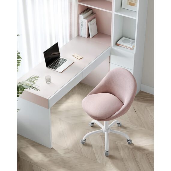 SONGMICS Homeoffice Stuhl, Schminkstuhl aus Baumwoll-Leinen-Mischgewebe, Schreibtischstuhl, Schaumstoffpolsterung, höhenverstellbar, für Arbeitszimmer, Schlafzimmer, pastellrosa OBG020P01