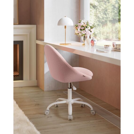 SONGMICS Homeoffice-Stuhl, Schminkstuhl aus Fleece, Schreibtischstuhl, Schaumstoffpolsterung, höhenverstellbar, für Arbeitszimmer, Schlafzimmer, pastellrosa OBG020R03