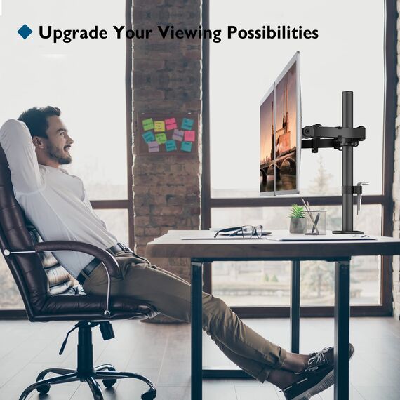 BONTEC Monitor Halterung 2 Monitore für 13-27 Zoll Flach & Curved Bildschirm, Monitor Tischhalterung Höhenverstellbar Neigbar Schwenkbar Drehungbar, 10 kg pro Arm, VESA 75x75 / 100x100, Schwarz
