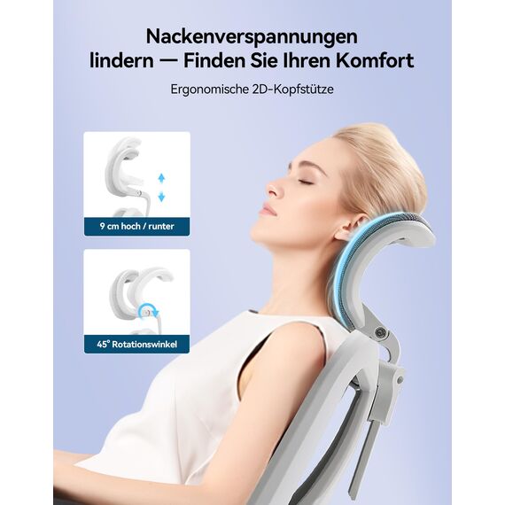 SIHOO M57 Ergonomischer Bürostuhl mit 3-Wege-Armlehnen, Lendenwirbelstütze und Verstellbarer Kopfstütze Hohe Rückenlehne Neigungsfunktion