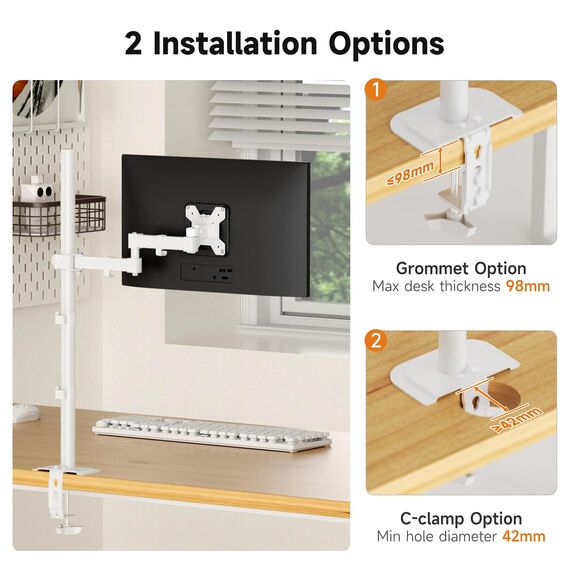 Bracwiser einzelnen Voll einstellbare Stehhöhe Monitorarm Standhalterung 800 mm hoch für Monitor Computerbildschirm 13 15 17 19 20 22 23 24 26 27 30 32 Zoll VESA 75 100,Weiß, MD7821W