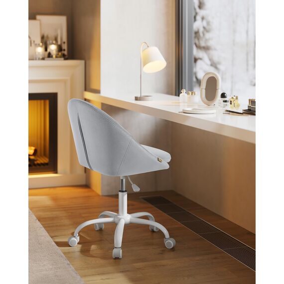 SONGMICS Homeoffice Stuhl, Schminkstuhl aus Samt, Schreibtischstuhl, Schaumstoffpolsterung, höhenverstellbar, für Arbeitszimmer, Schlafzimmer, Taubengrau OBG020G04