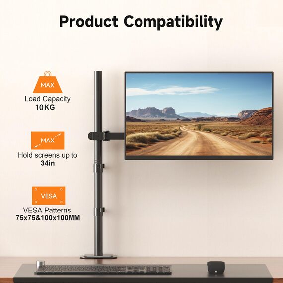 Bracwiser einzelnen Voll einstellbare Stehhöhe Monitorarm Standhalterung 800 mm hoch für Monitor Computerbildschirm 13 15 17 19 20 22 23 24 26 27 30 32 Zoll VESA 75 100 MD7821