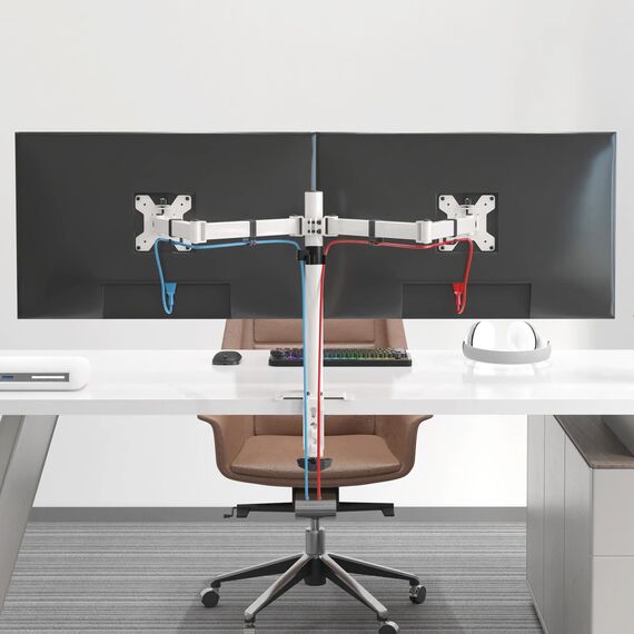 Pholiten Monitor Halterung für 13-42 Zoll LED LCD Bildschirm bis zu 10 kg, Monitor Arm für 2 Monitore, Höhenverstellbar Schwenkbar Neigbar Monitorhalterung, max.VESA 100x100mm, Weiß, MD97442LW