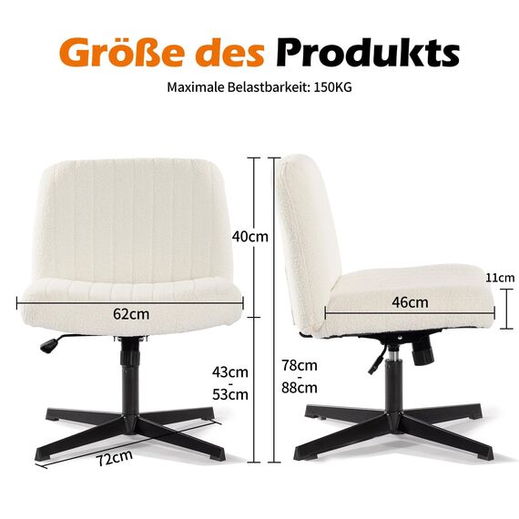 Bosmiller Schneidersitz Stuhl mit Stoffpolsterung，Criss Cross Chair Breiterem Kissen,Höhenverstellbar Schreibtischstuhl 200KG,Bürostuhl Ohne Armlehnen fur Home Office