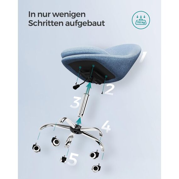 SONGMICS Homeoffice Stuhl, Schminkstuhl aus Baumwoll-Leinen-Mischgewebe, Schreibtischstuhl, Schaumstoffpolsterung, höhenverstellbar, für Arbeitszimmer, Schlafzimmer, blassblau OBG020Q01
