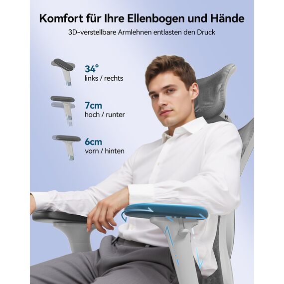 SIHOO M57 Ergonomischer Bürostuhl mit 3-Wege-Armlehnen, Lendenwirbelstütze und Verstellbarer Kopfstütze Hohe Rückenlehne Neigungsfunktion