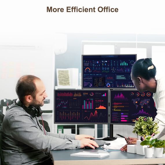 PUTORSEN Monitor Halterung 3 Monitore für 13-32 Zoll Flach & Curved Bildschirm, 80cm Stange Monitor Tischhalterung Schwenkbar Neigbar Höhenverstellbar, 9 kg pro Arm, VESA 75x75/100x100, Schwarz