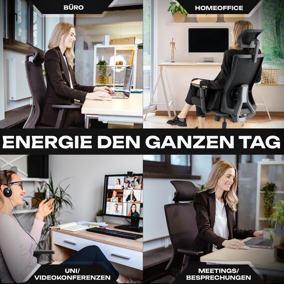 VALKENSTOL M3 Komfort Bürostuhl Ergonomisch Testsieger verstellbare Armlehnen, Schreibtischstuhl mit Lendenwirbelstütze Rückenschonend, Office Chair Bürostühle Verstellbare Sitztiefe Gesundes Sitzen