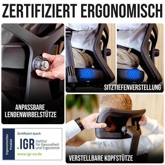 ELITESEATS Bürostuhl Ergonomisch [TESTSIEGER] Kratzerfreie Rollen Atmungsaktiv | Ergonomischer Schreibtischstuhl | Büro Stuhl 150 kg Belastbar | Computerstuhl | Drehstuhl | Home Office Chair Ergonomic