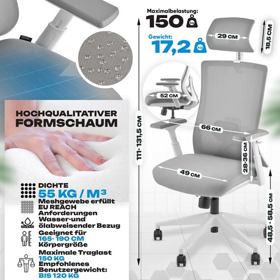 VALKENSTOL M3 Pro Bürostuhl Ergonomisch Testsieger mit verstellbaren Armlehnen | bequemer Schreibtischstuhl mit Lendenwirbelstütze Rückenschonend | Bürostühle verstellbare Sitztiefe gesundes Sitzen
